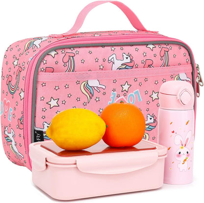 FlowFly Kids Lunch Box Insulated Soft Bag Mini Cooler Back to School Thermal Meal Tote Kit for Girls, Boys, Black