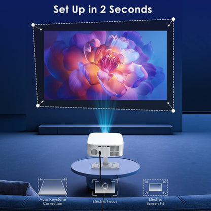 Mini Projector 4K | Smart Projectors | Electric Focus & Auto Keystone, Two-Way Bluetooth & WiFi 6, Portable Projecteur with Adjustable Stand for Outdoor Movie, 500 ANSI Lumens (2025 Android 13 NTV)