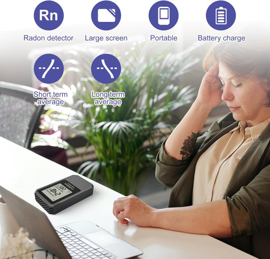 Life Basis Radon Detector for Home Radon Tester Portable with Large Screen Long and Short Term Radon Monitoring Battery Operated, Canadian Version in Bq/m - Dark Grey