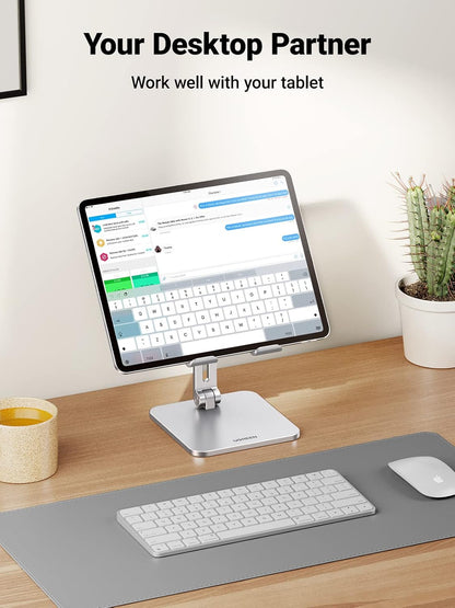 UGREEN Tablet Stand for Desk, Aluminum Stand for iPad Extended Height, Adjustable Foldable Portable Desktop Stand Holder for iPad Pro 12.9 11 9.7 10.5 iPad Air Mini Galaxy Surface iPhone 14 Pro, Grey