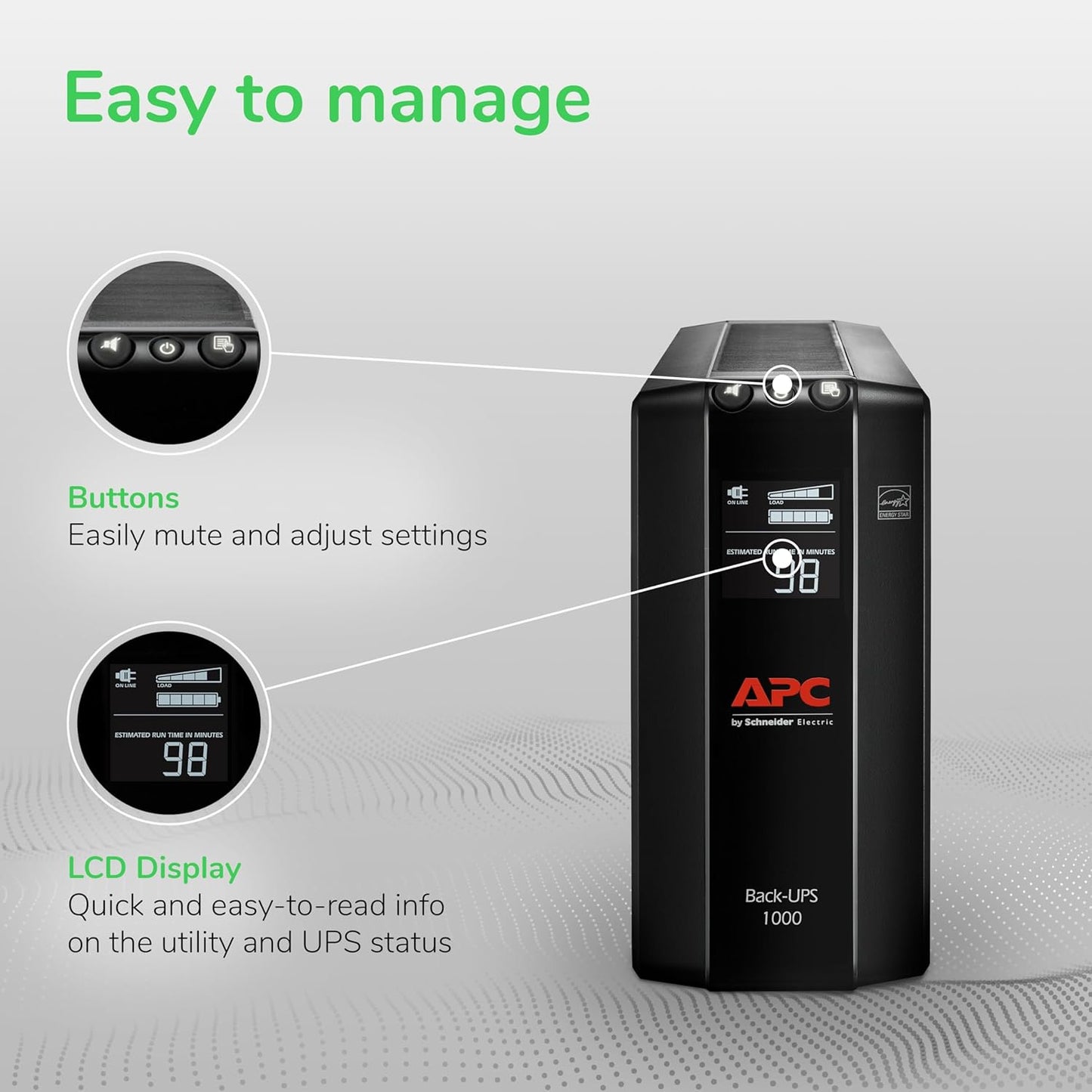 APC 1500VA UPS Battery Backup & Surge Protector, APC UPS Back-UPS Pro (BX1500M)