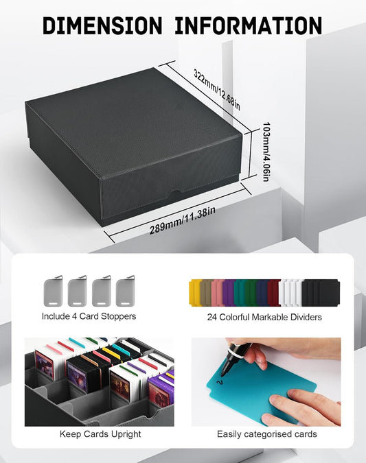 ZLCA Card Storage Box for MTG PTCG, Commander Deck Box Holds 3000+ Cards, Card Storage Case with 4 Stoppers, Card Organizer for TCG Sport Cards (Black) - PuriLite