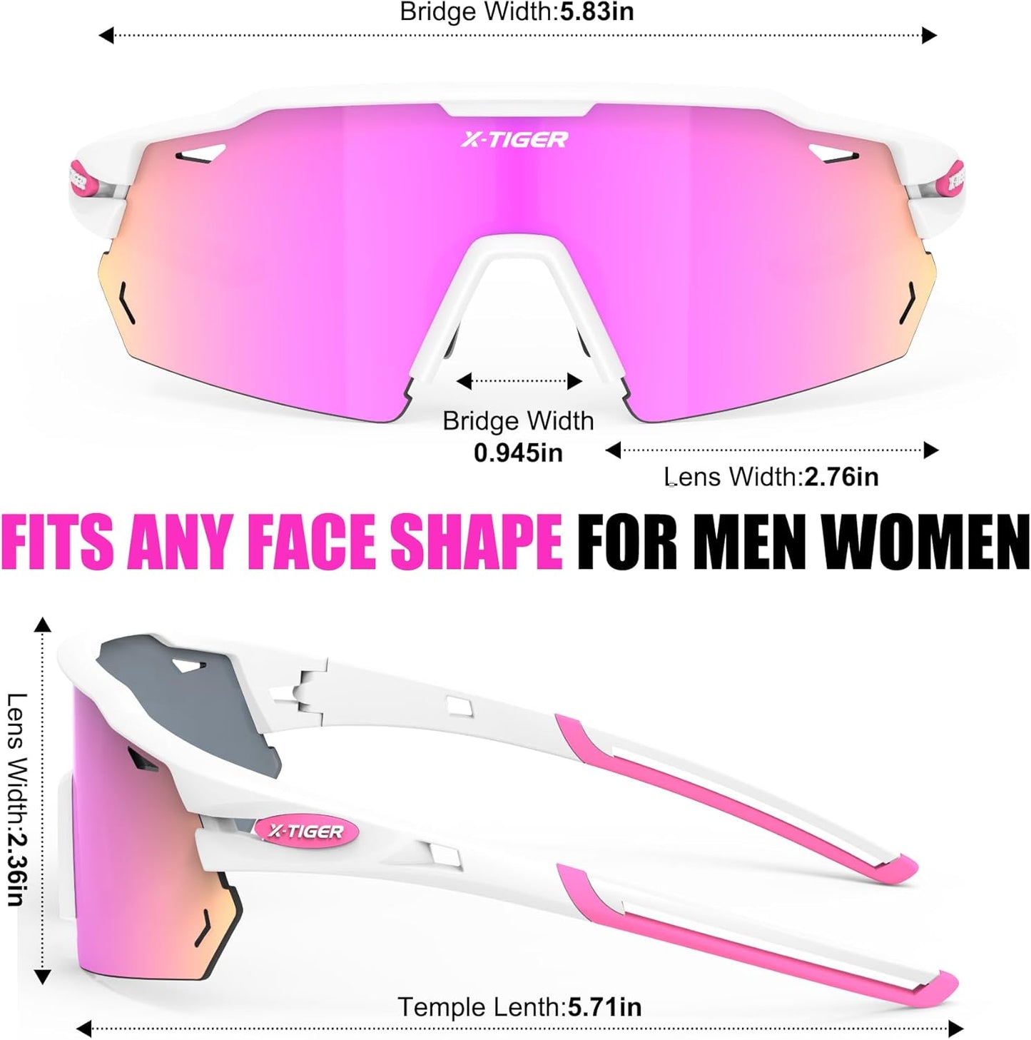 X-TIGER Polarized Cycling Glasses with 5 Interchangeable Lenses,MTB Biking Baseball Running Sports Sunglasses for Men Women