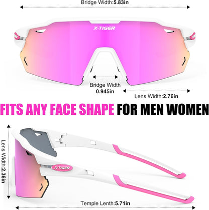 X-TIGER Polarized Cycling Glasses with 5 Interchangeable Lenses,MTB Biking Baseball Running Sports Sunglasses for Men Women