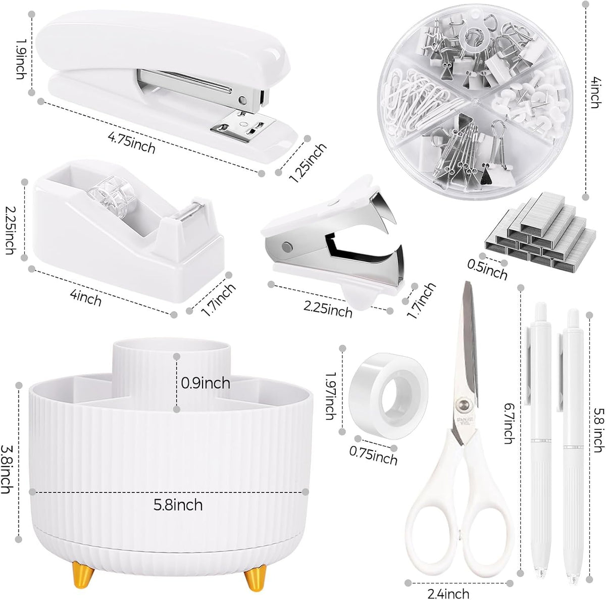 SKYDUE Office Desk Accessories 10PCS, White Office Supplies Set