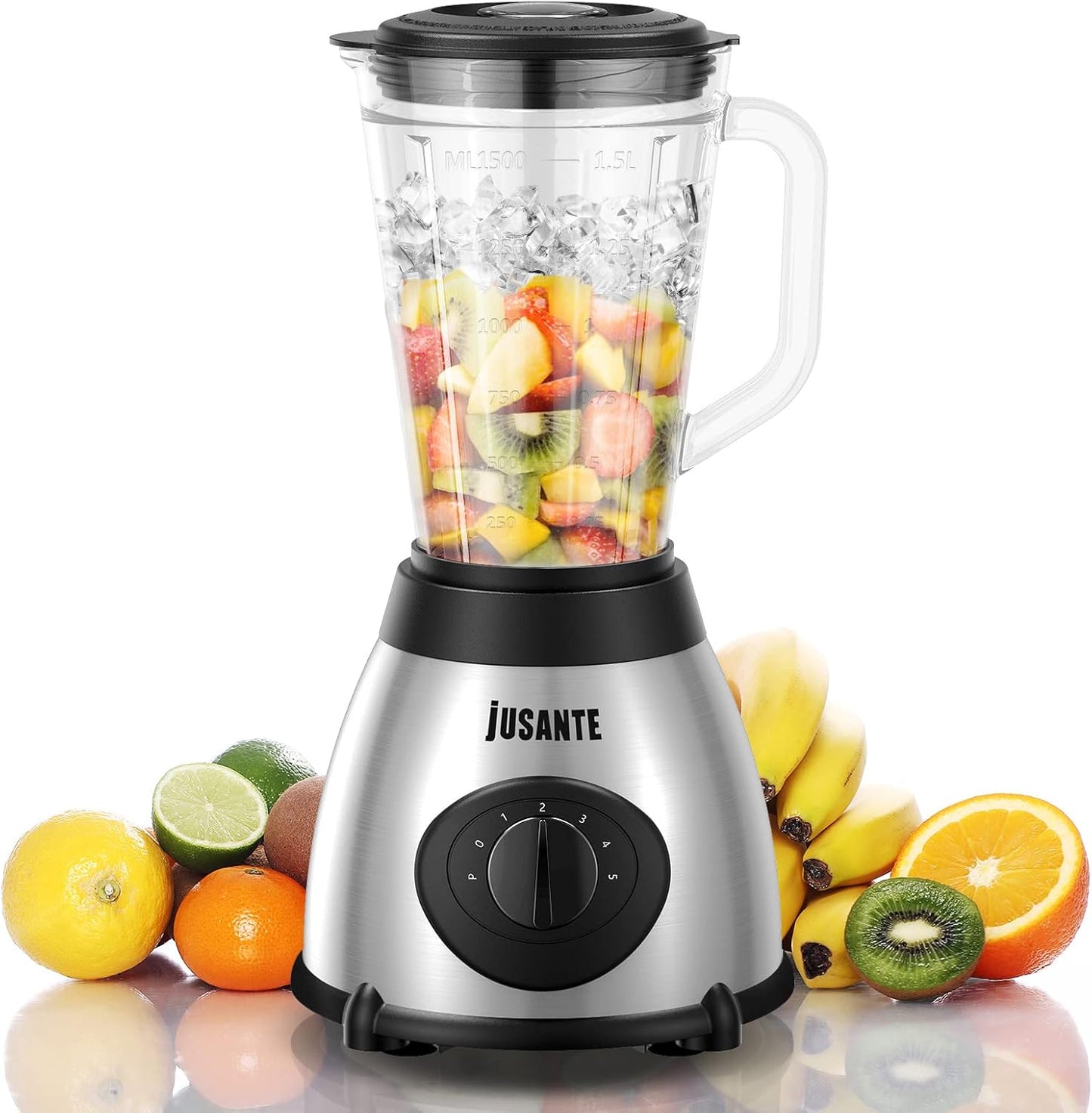 JUSANTE Smoothie Blender, 1000W Professional Kitchen Blender with Glass Jar for Shakes & Smoothies High Speed Countertop Blender for Ice Frozen Drinks
