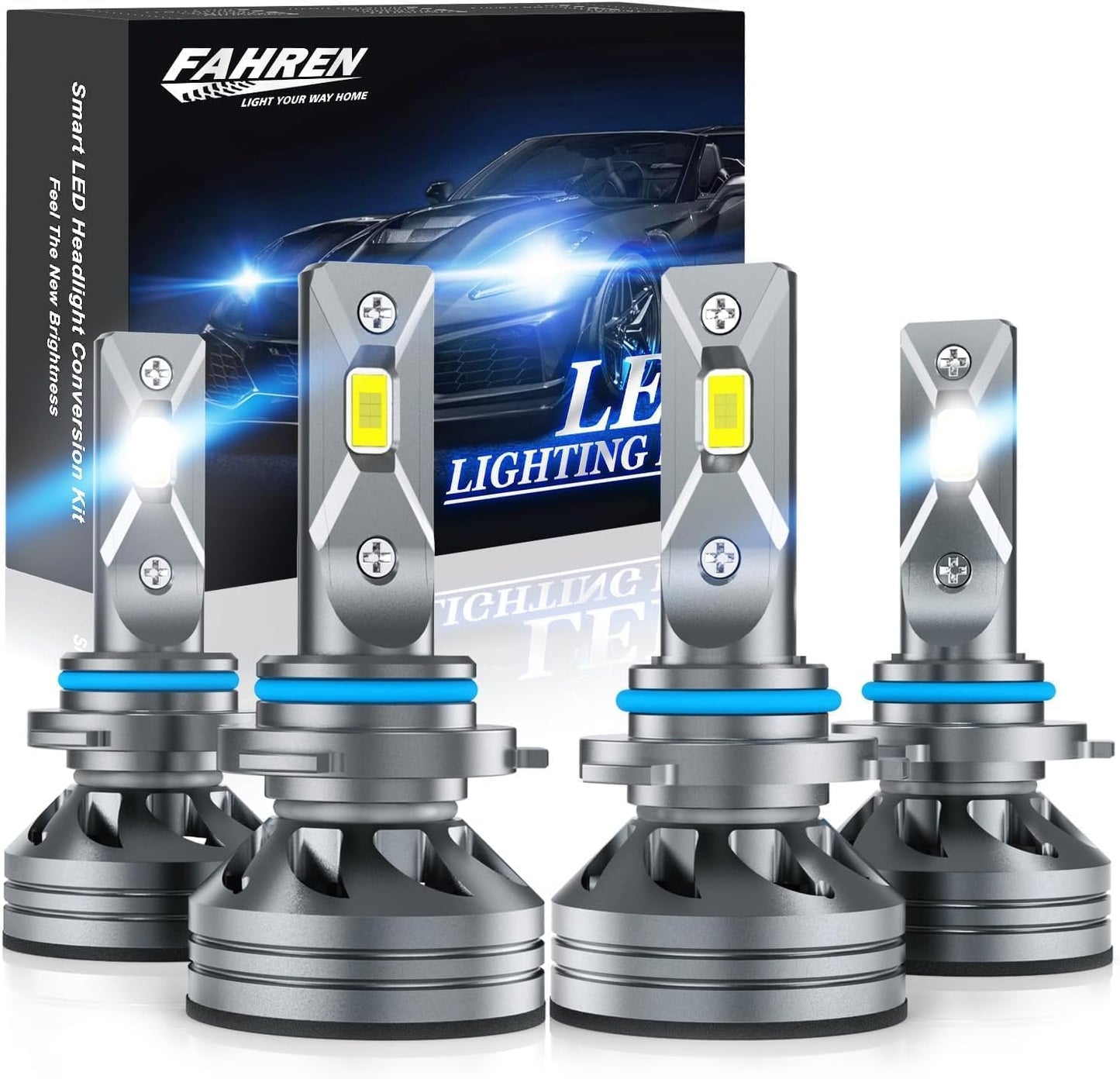 FAHREN H11 H9 LED Headlight Bulbs, 40000LM Super Bright H11 LED Bulb with Canbus Driver, 360° Adjustable Light Angle Halogen Replacement Kit, 6500K White IP68 Waterproof, Pack of 2