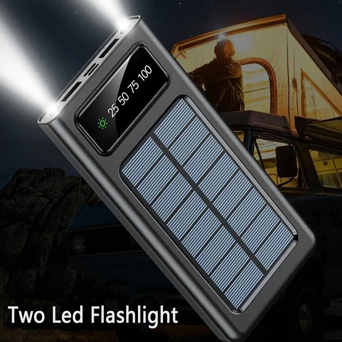 Taoxiwave Power-Bank-Solar-Charger - 20000mAh Portable Charger,Solar Power Bank,Camping External Backup Battery Pack,Fast Solar Panel Charger with Dual Flashlight and 4 USB Cables (Black)