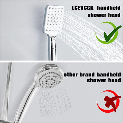 LCEVCGK Shower Faucet Set Complete Matte Black Shower System with 8 inch Square Rainfall Shower Head 3-Function Handheld Shower Waterfall Bathtub Spout Rain Shower Combo Set Bathroom Wall Mounted