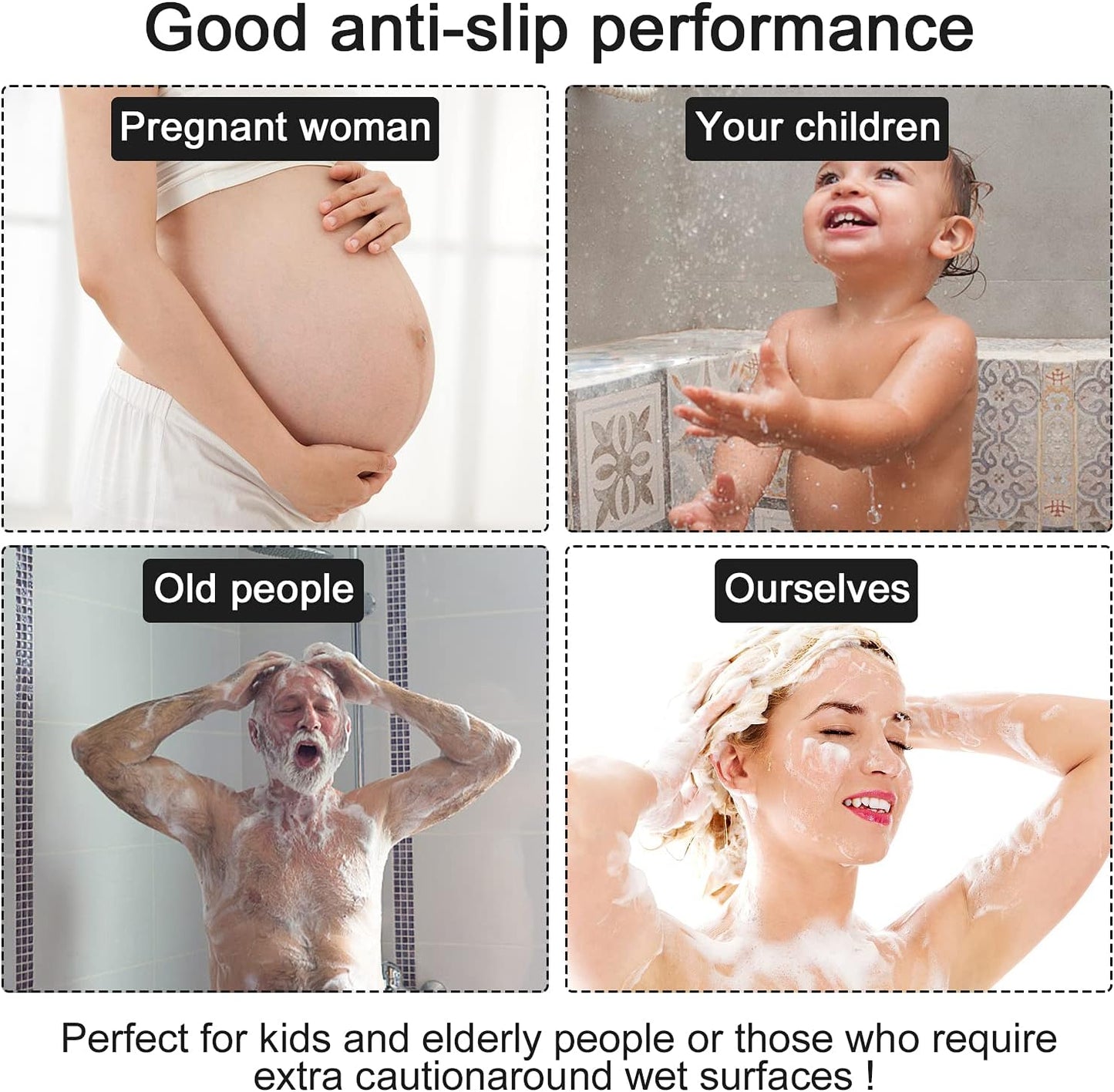 Square Shower Mat, Non Slip Bath Mat, Loofah Shower Stall Mats for Walk-in Shower, 32 x 32 Inches Shower Floor Mat with Drain, Bath Mats for Showers Bathroom, Tub, Seniors