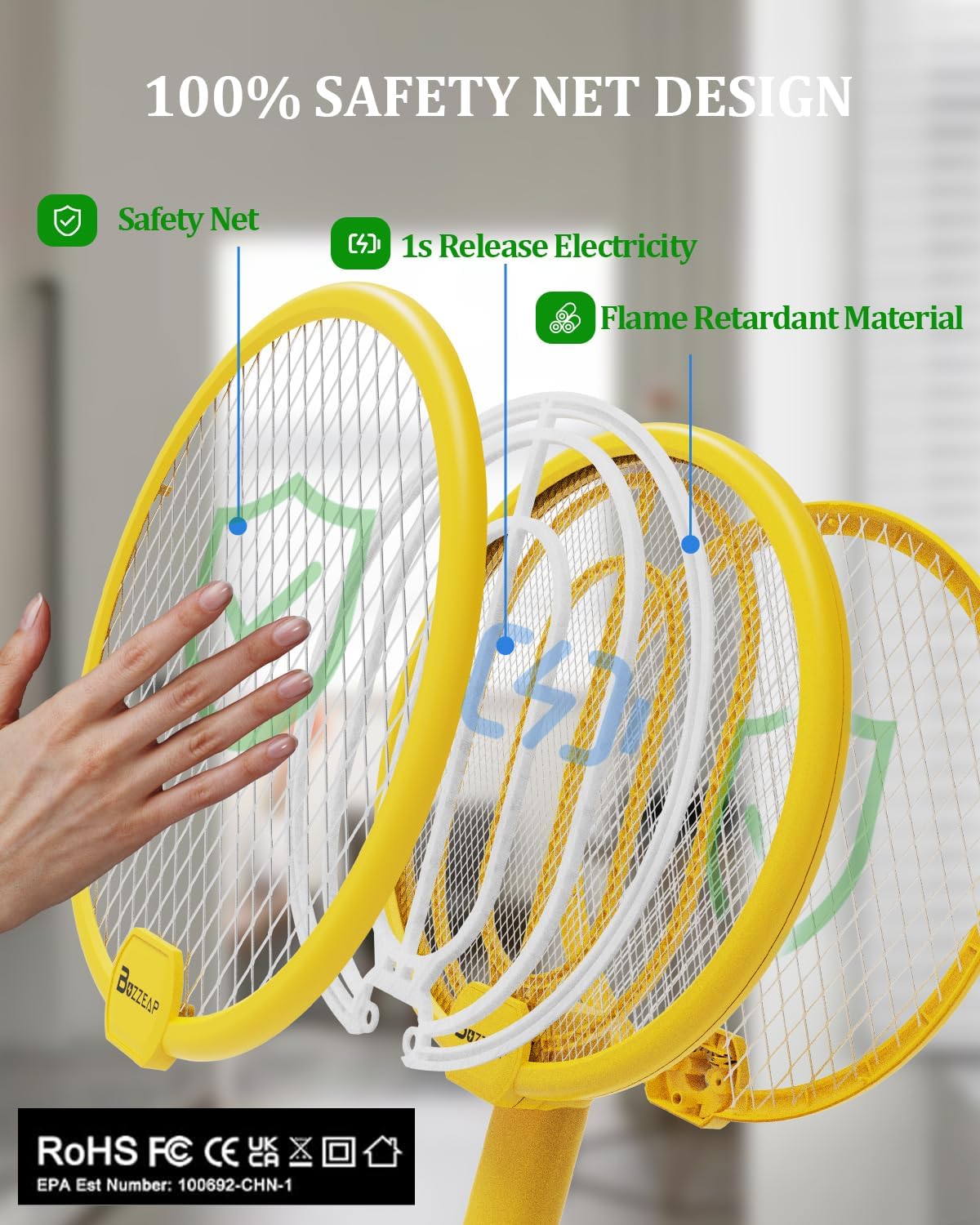 2 in 1 Electric Fly Swatter, 4000V Foldable Bug Zapper Racket, Rechargeable Mosquito Racket with UV Light Trap, Electronic fly zapper with 3 Layer Safety Mesh for Indoor and Outdoor, USB C, Dual Modes