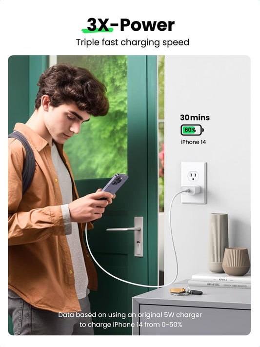UGREEN 20W PD Fast Wall Charger Block USB C Power Delivery Adapter Compatible with iPhone 16 15 14 13 12 Pro Max SE 11, Pixel, Galaxy S25 S24, iPad mini Pro - PuriLite