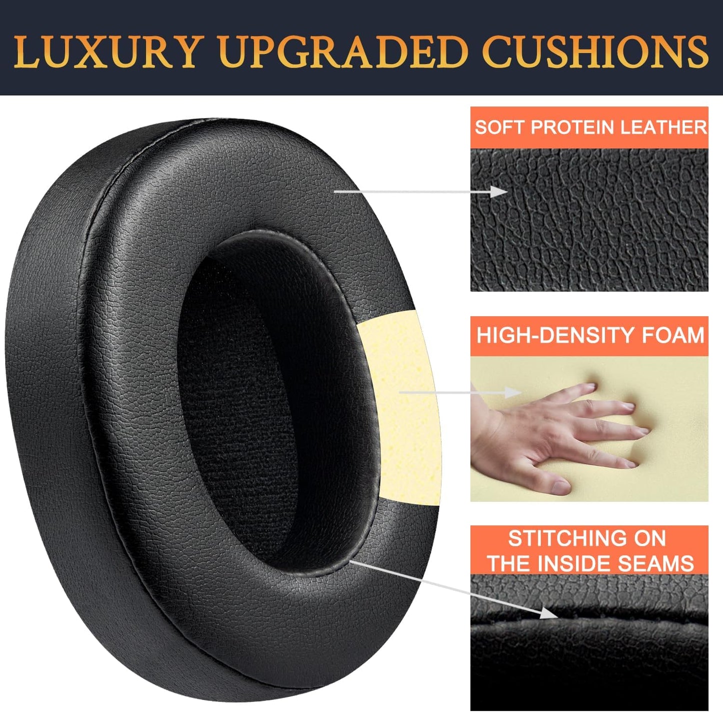 SOULWIT Replacement Earpads for Skullcandy Hesh 3/ANC/Evo & Crusher Wireless/ANC/Evo & Venue ANC Over-Ear Headphones, Ear Pads Cushions with Noise Isolation Foam - Hesh3 PL Black
