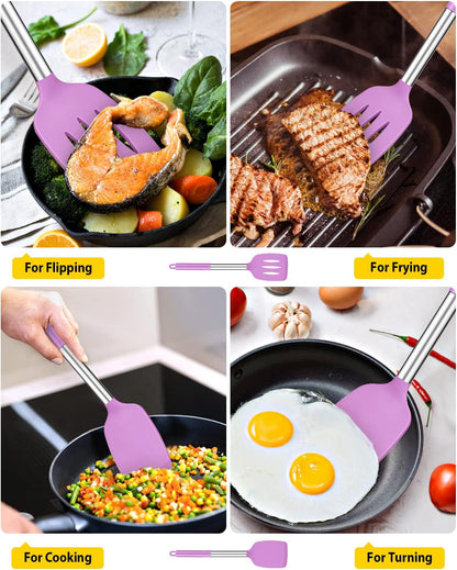 Pack of 2 Silicone Slotted Spatula,Non Stick Solid Kitchen Turner, High Heat Resistant BPA Free Cooking Utensils for Fish, Eggs, Pancakes（Black