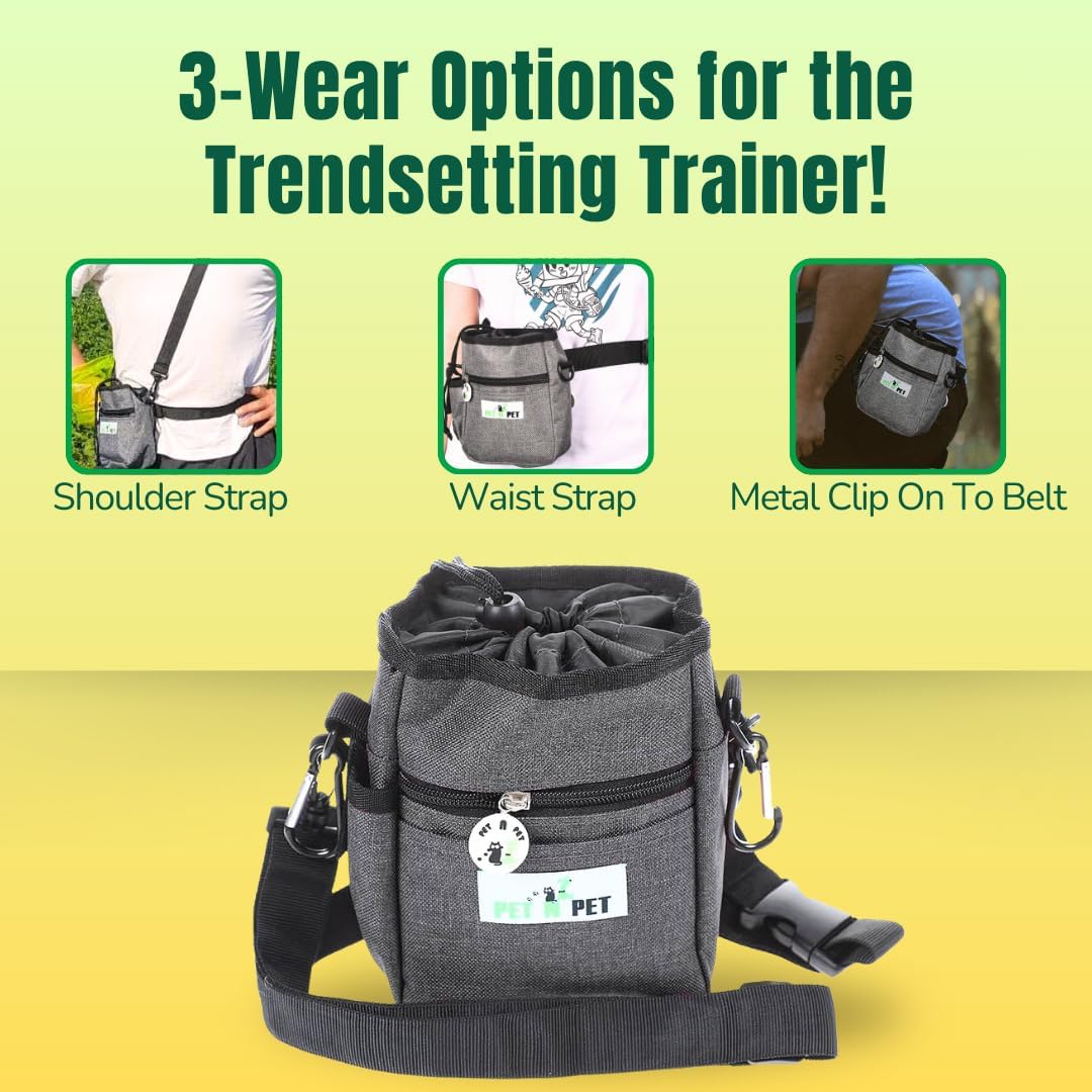 PET N PET Dog Treat Pouch for Dog Training, Doggy Treat Bag, 3 Ways to Wear Includes 3 Rolls of Poop Bags with Built-in Poop Bag Dispenser