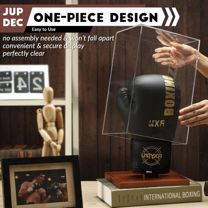JupDec Baseball Display Case, Clear Cube Baseball Holder with Wooden Base, Autograph Baseball Stand Box for Single Ball, Acacia Wood, Brown, 1 Pack