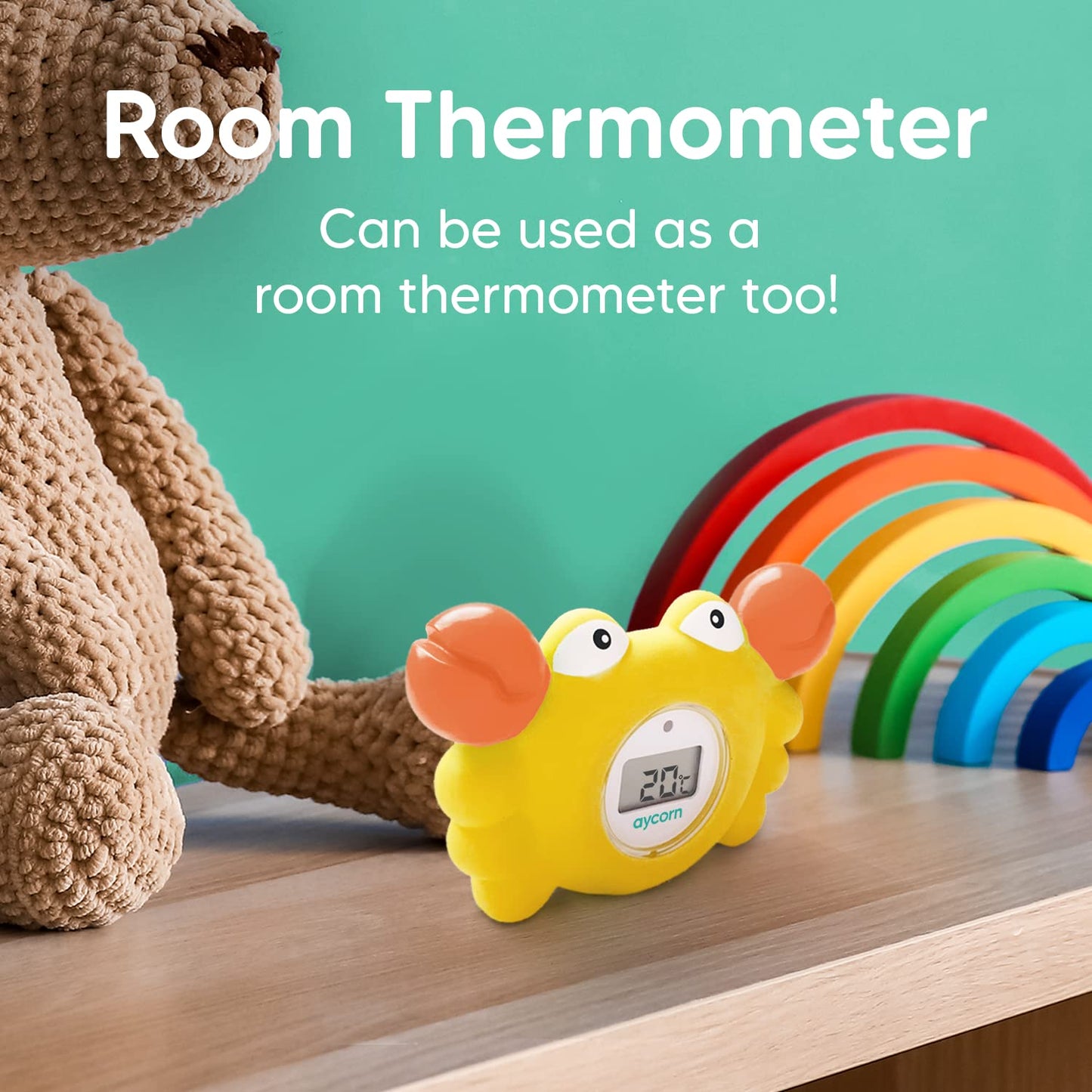Aycorn Digital Baby Bath Thermometer Baby Safety - Celsius Water Temperature Thermometer & Room Thermometer with LED Display and Temperature Warning - Infant Baby Bath Toys Floating Toy Thermometer