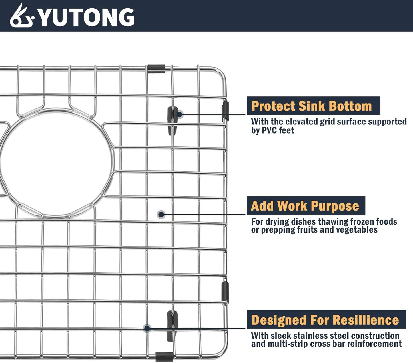 Yutong Kitchen Stainless Steel Sink Bottom Grid with Small Rounded Corner (27.5" x 15.5")