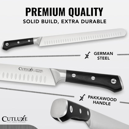 Cutluxe Butcher Knife – 10″ Cimeter Breaking Knife, Razor Sharp Forged High Carbon German Steel, Full Tang Carving Knife, Ergonomic Handle Design – Artisan Series