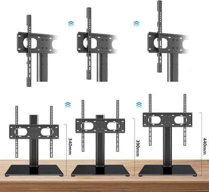 Suptek Universal TV Stands, Table Top TV Stand, Pedestal TV Stand for Most 17"-55" Screens, Height Adjustable TV Base Stand with Tempered Glass Base and Wire Management, Hold up to 40kg, VESA 75/400mm