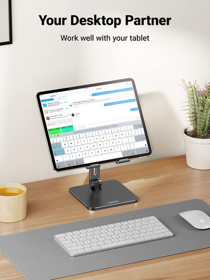 UGREEN Tablet Stand for Desk, Aluminum Stand for iPad Extended Height, Adjustable Foldable Portable Desktop Stand Holder for iPad Pro 12.9 11 9.7 10.5 iPad Air Mini Galaxy Surface iPhone 14 Pro, Grey