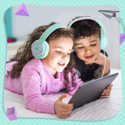INFURTURE Kids Headphones for School Travel, 94dB Safe Volume Limited, HD Mic Stereo Sound Over-Ear Girls Boys Headphones for Kid, Foldable 3.5mm and USB-C Wired Headphones for iPad Computer