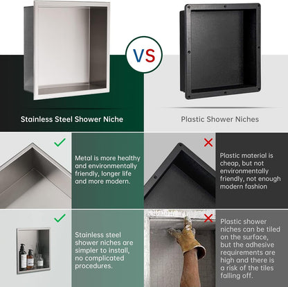 BLYLUND Shower Niche 12" x 24" NO Tile Needed,Matte Black Double Shelf Organizer, Square Corners Wall-Inserted Niche Recessed Shower Shelf Modern Soap Niche for Bathroom