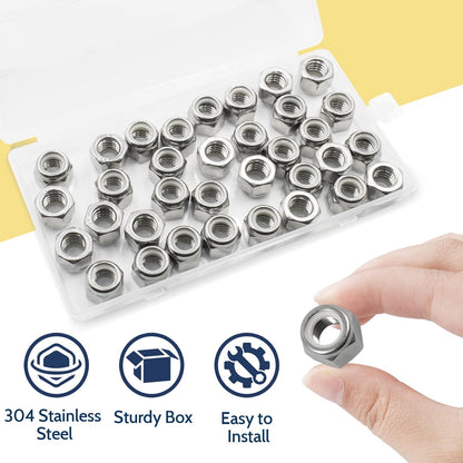 Vifmy 110 Pack 1/4"-20 Inch Lock Nuts,304 (A2-70) Stainless Steel Nylon Insert Locknuts,Standard Inch Thread Nylock Nuts for Bolts