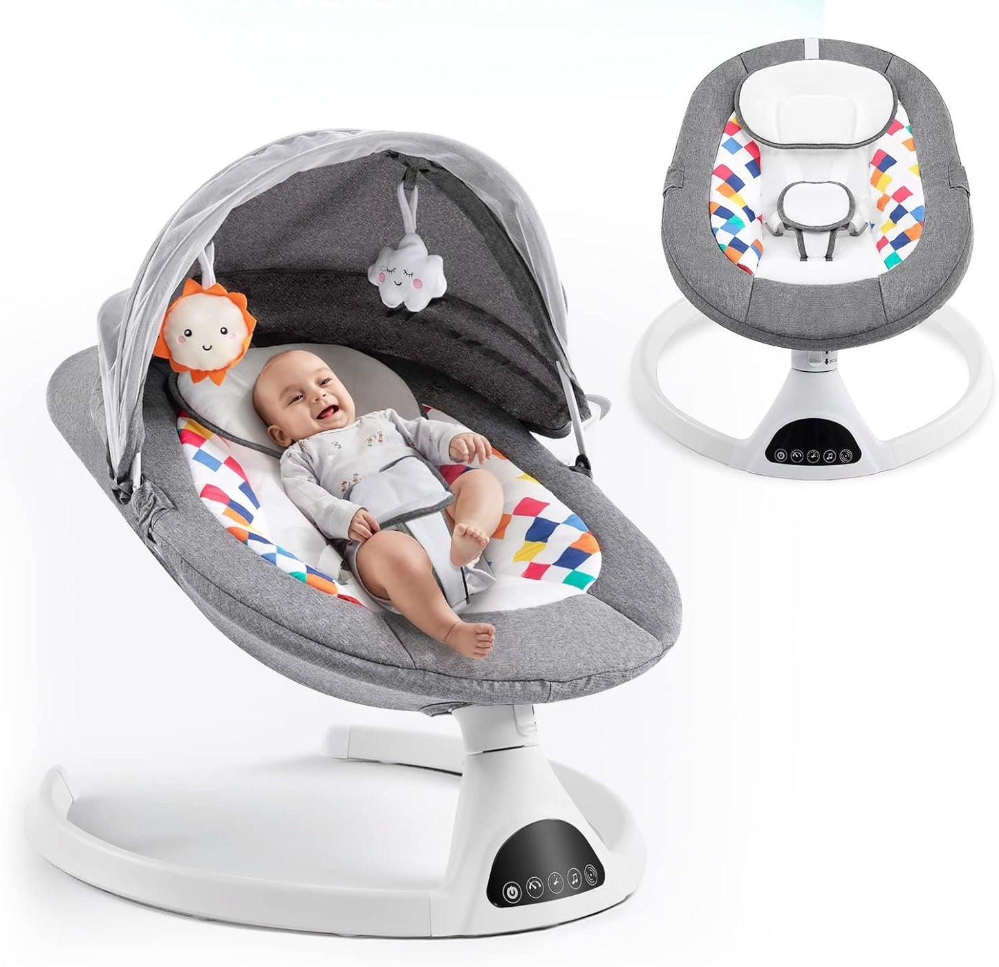 Baby Baby Swing for Newborn,Electric Baby Swings with Music Speaker,5 Speeds and Remote Control-Portable Infant Swing,Light Gray