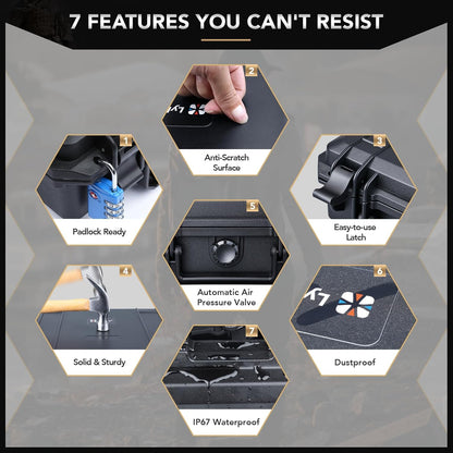 Lykus HC-2710 Portable Waterproof Hard Case with Foam, Camera Case with Customizable Fit Foam,Fit use of Drones,Camera, Equipments, Interior Size 27x16x8 cm