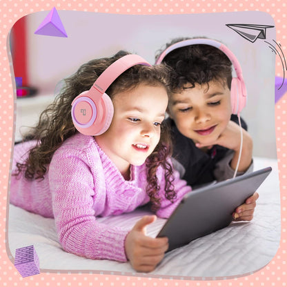 INFURTURE Kids Headphones for School Travel, 94dB Safe Volume Limited, HD Mic Stereo Sound Over-Ear Girls Boys Headphones for Kid, Foldable 3.5mm and USB-C Wired Headphones for iPad Computer