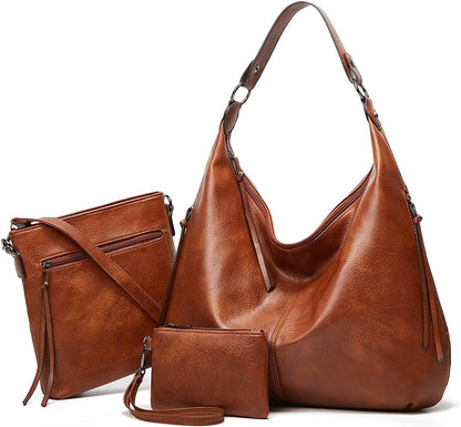 Ashioup Hobo Bags for Women Soft PU Leather Shoulder Bag Vintage Slouchy Handbag with Zipper