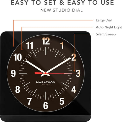 Marathon Studio Edition 12-Inch Jumbo Analog Wall Clock with Auto Night-Light (Model: CL030057-BK-WS-NA)