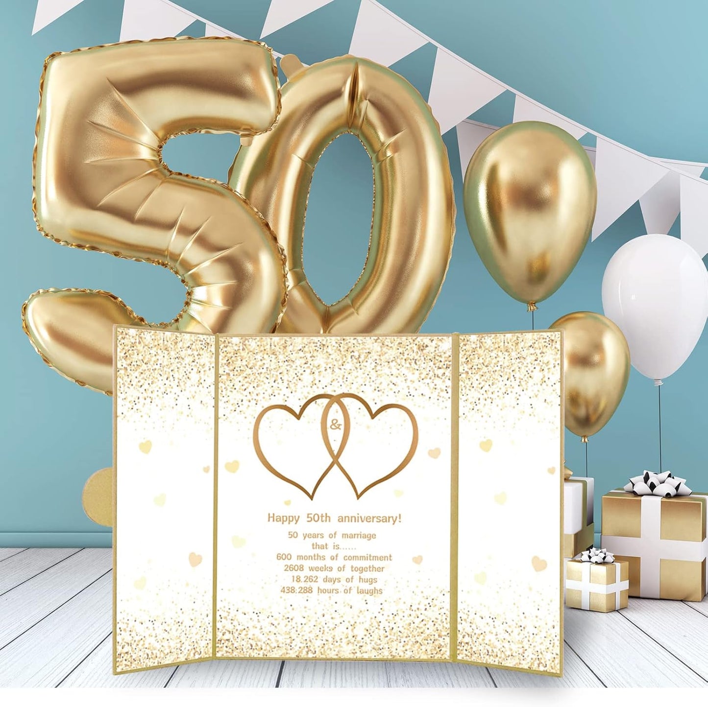 Trgowaul Gold 50th Wedding Anniversary Guest Book Alternative, 50th Anniversary Decorations, 50 Years of Marriage Signature Certificate Board, Card Happy 50 Anniversary Party Supplies Gift Men Women
