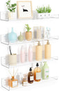 upsimples Clear Acrylic Shelves for Storage, 15" Floating Shelves Wall Mounted for Kids Bookshelf/Display Ledge for Bedroom, Living Room, Bathroom, Kitchen, Set of 4