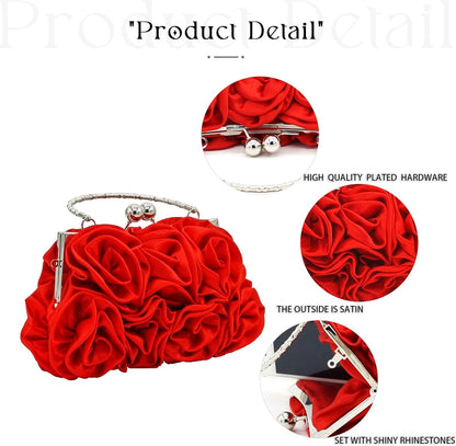 JAMBHALA Women Evening Clutch Bag Floral Satin Purses with Detachable Strap for Wedding, Party, Prom