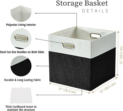 DECOMOMO Fabric Cube Storage Bin - Storage Baskets for Shelves, Kallax (Grey & White, 13 inch Cube) - 4 Pack