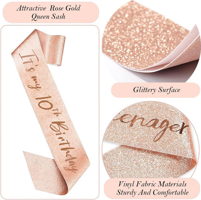8pcs 40th Birthday Decorations gifts for Women, Including 40th Happy Birthday Cake Topper, Queen Sash with Pearl Pin, Sweet Rhinestone Tiara Crown for Women, Number Candles and Balloons (Rose Gold)