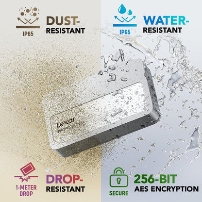 Lexar 1TB Professional Go Portable SSD, Supports Apple 4K 60fps ProRes, Up to 1050MB/s, USB 3.2 Gen 2, Rugged, IP65, Ultracompact, Compatible w/iPhone 15/16, External SSD (LSL400X001T-RNSNU)