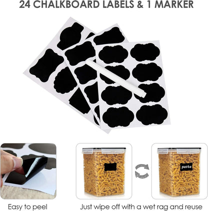 Vtopmart Extra Large Tall Airtight Food Storage Containers, 4 Pieces 6.5L Plastic Kitchen Pantry Storage Containers for Spaghetti, Flour and Baking Supplies - Include 24 Labels, Black