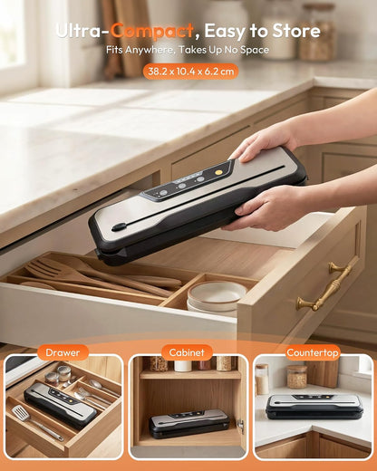 Toprime Automatic Vacuum Sealer Machine, 80kPa Powerful Food Sealer Built-in Cutter with Sealing Bag and Hose, Vacuum Air Sealing System for Seal a Meal and Sous Vide