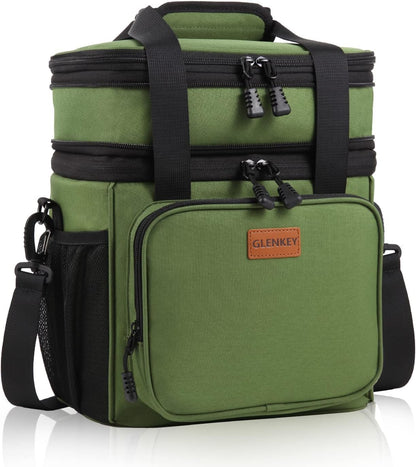 Expandable Large Lunch Bag, Double Deck Insulated Lunch Box Leakproof Durable Soft Cooler Bag for Men Women Adults Work Construction Beach Picnic Daytrip,16L,Black, GLENKEY