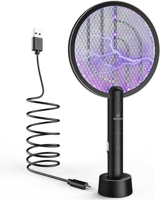 PALONE Bug Zapper Racket, 4000V Electric Fly Swatter, 2 in 1 Electric Zapper with USB Rechargeable, Fly Zapper for Kitchen, Home, Garden