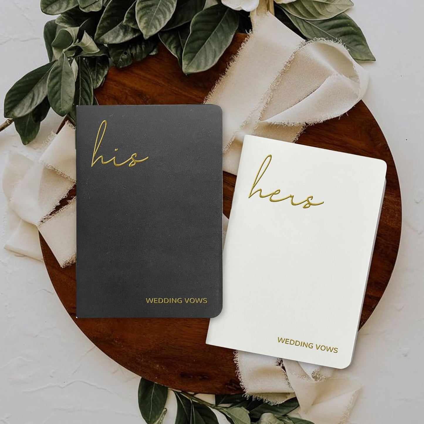WeddingGiftsWedding Vow Books His and Hers Soft Touch Gold Foil Engraving Vow Books Wedding Essentials Wedding Accessories(TR-HH-Black)