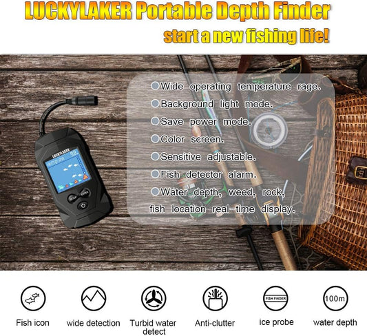 LUCKYLAKER Water Boat Fish Finders Depth Portable Handheld Fish Finder Transducer Wired Ice Fishing Finders Sonar - PuriLite