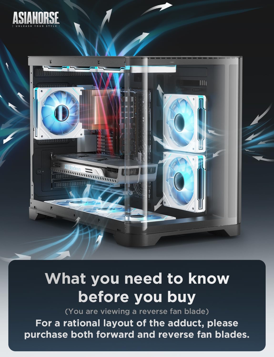 AsiaHorse AMICI-5GT RGB PC Fans, Infinity Mirror ARGB Fans HDB Bearing Fan Speeds Up to 1800 RPM with 24 LED Lights, Forward Blade Fan Compatible Motherboard Aura SYNC (Reverse Blade, 3_Pack_Black)