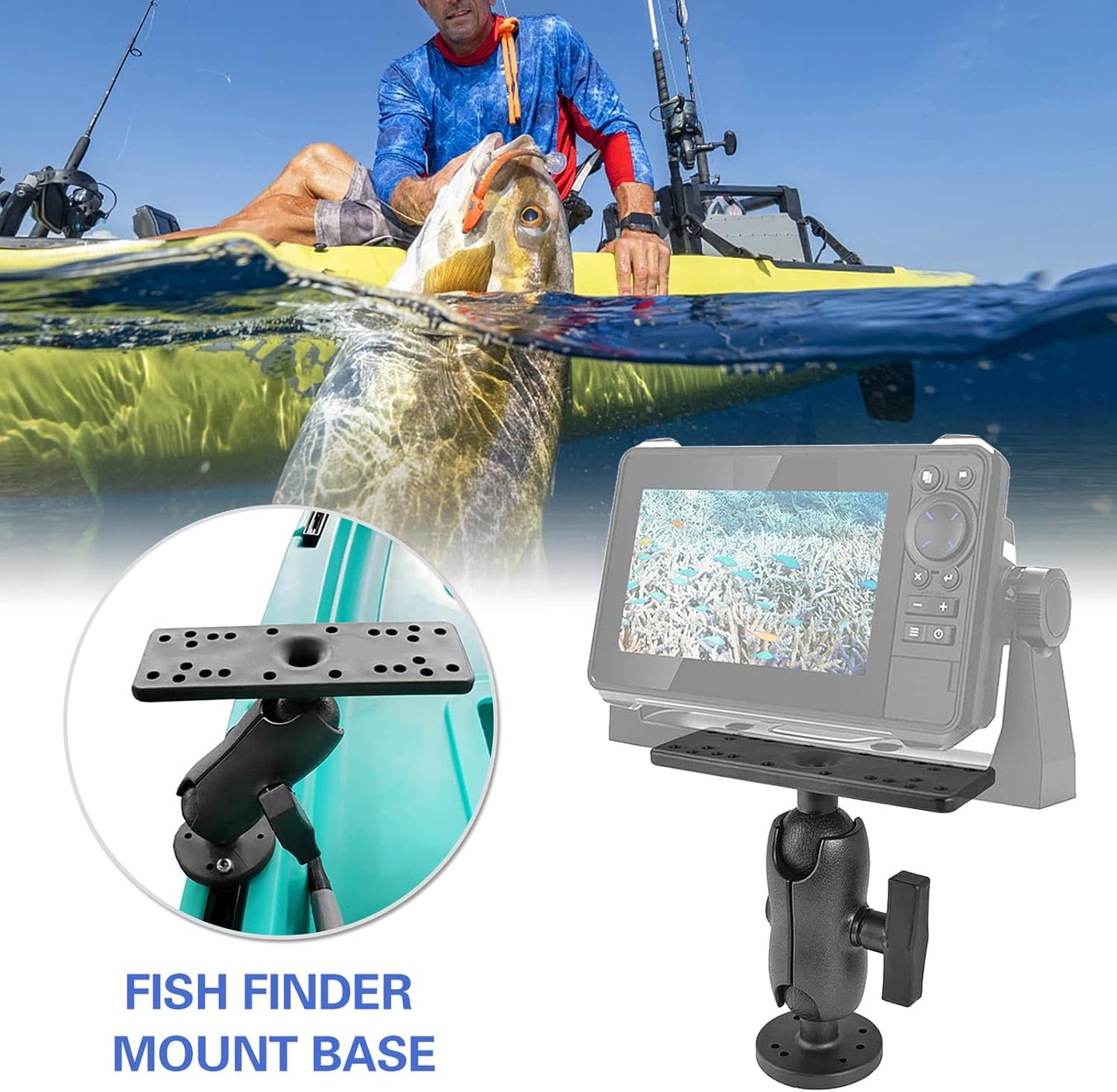 XINZY Portable Kayak Fishfinders Holder Fish Finder Ball Mount Base 360° Swivel Fish Finder Mount Fish Finder Kayak Accessory