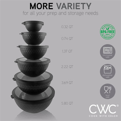 COOK WITH COLOR Mixing Bowls with TPR Lids - 12 Piece Plastic Nesting Bowls Set Includes 6 Prep Bowls and 6 Lids, Microwave Safe Mixing Bowl Set (Mint)