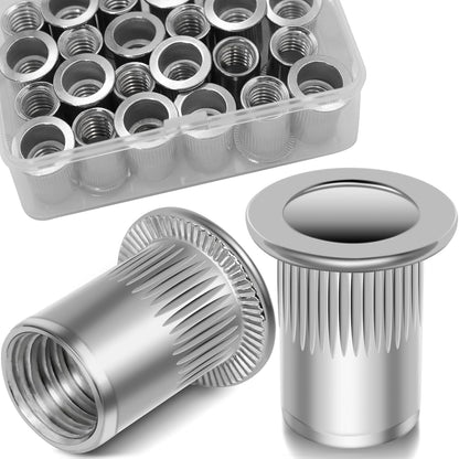 Vifmy Metric & SAE Rivet Nut Assortment Kit(420 Pcs),m3 m4 m5 m6 m8 m10 m12#6-32#8-32#10-24 1/4"-20 5/16"-18 3/8"-16 UNC Flat Head Rivnut Set,Zinc Plated Finish Carbon Steel Nutsert