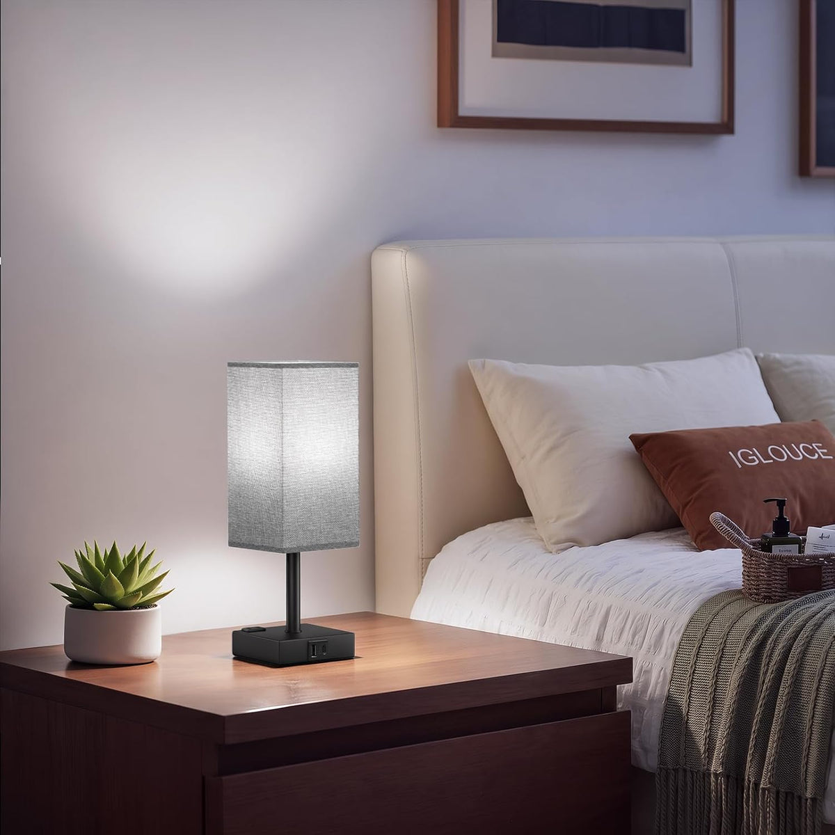 Fenmzee Bedside Table Lamp - Grey Touch Bedroom Lamp with 3 Way Dimmable